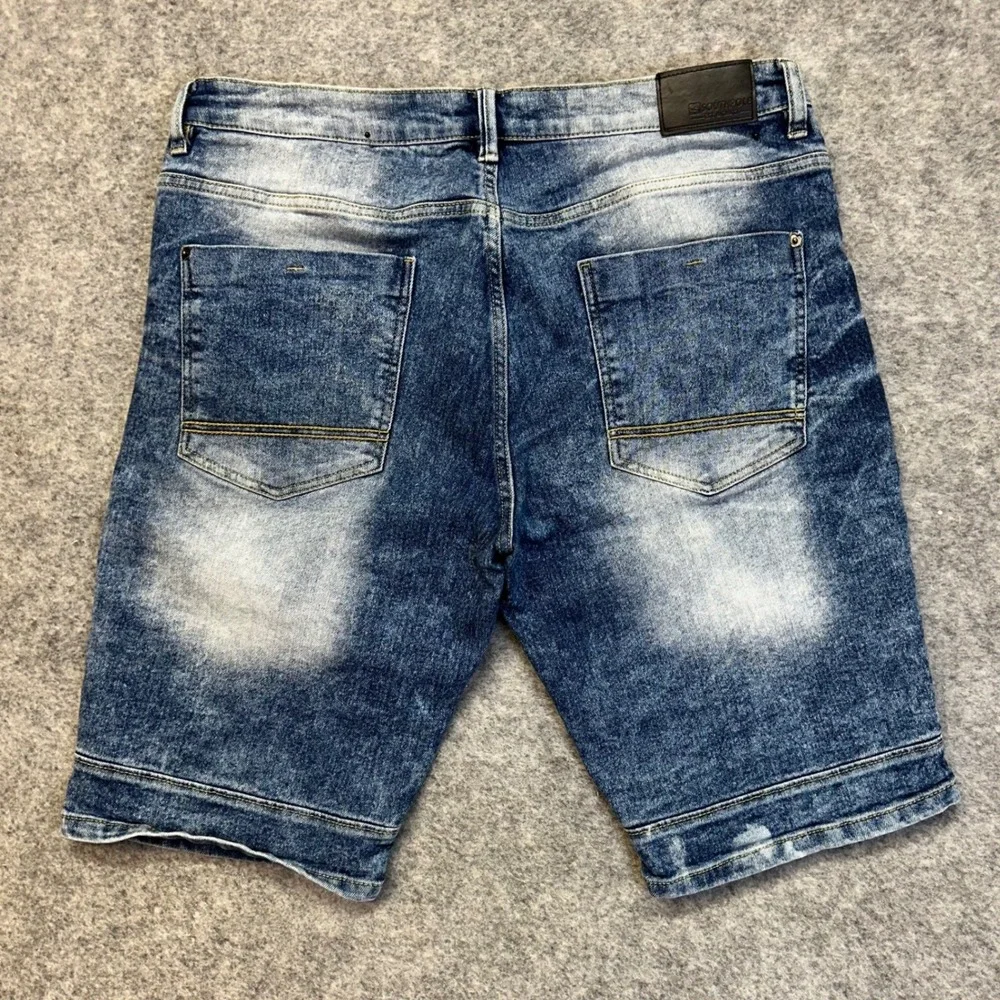 Southpole Moto Denim Shorts Mens 36 Blue Acid Wash Ribbed Slim‎ Fit Biker